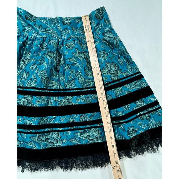 Nanette Lepore Skirt Teal Blue w/ Gold Thread Floral Skirt Size 4 - Picture 8 of 8